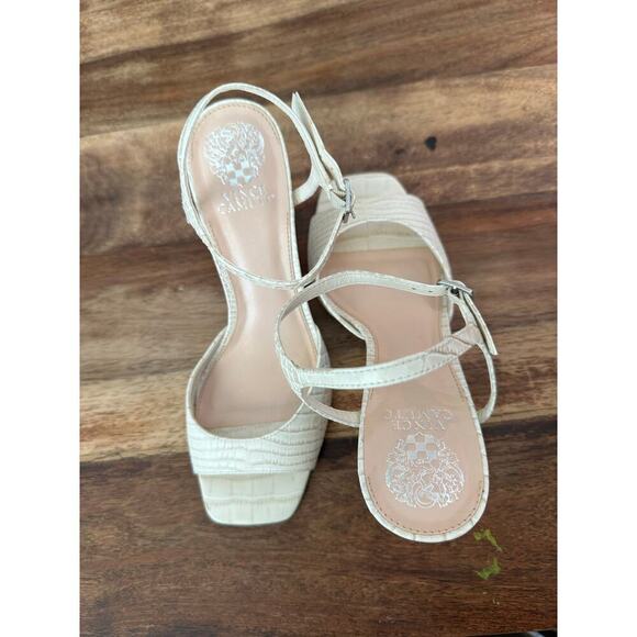 Vince Camuto Ivory Snake Embossed Leather Ankle Strap Heeled Sandal Size 10 - Picture 8 of 10